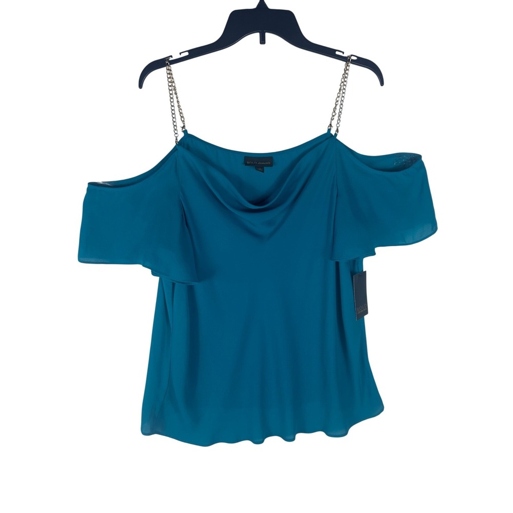 Bold Elements Cold Shoulder Cowl‎ Neck Top Polynesian Blue Chain Strap XL NWT
